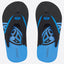 A pair of black and blue flip-flop sandals with name 'ANIMAL' printed on the sole