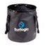 A black collapsible Surflogic bucket bag with carrying handles and a printed blue and white Surflogic Hardware logo on the front.