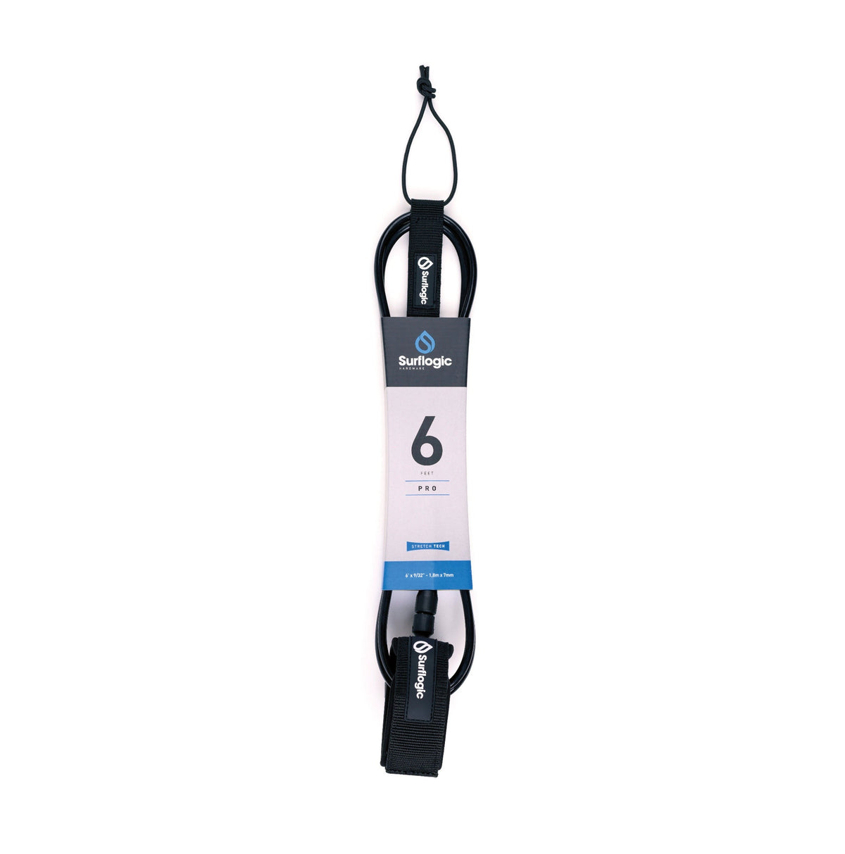 Get On The Water UK Surflogic Pro 6ft surfboard leash with black tangle-resistant cord and padded ankle cuff Main image